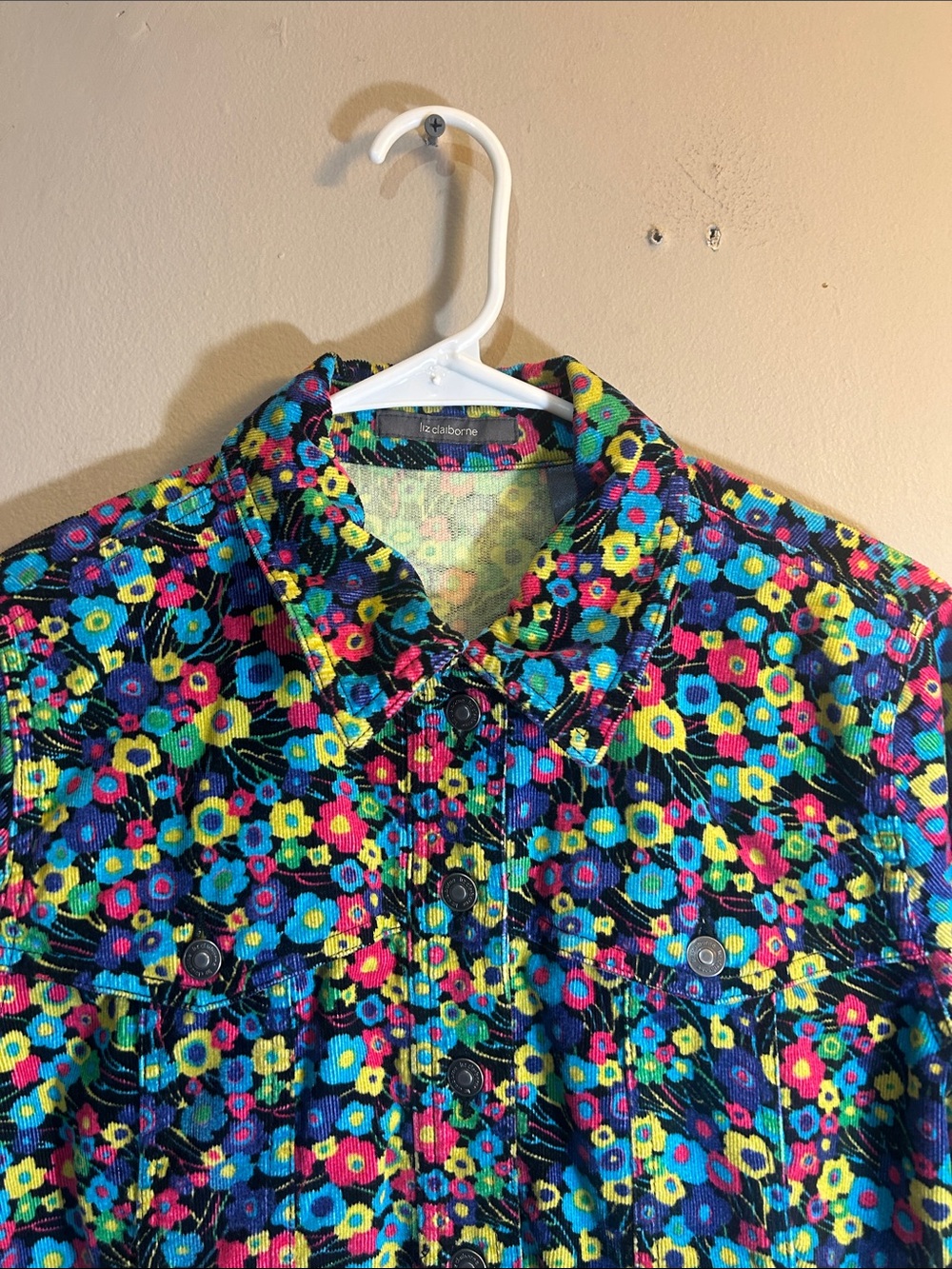 Liz Claiborne Floral Corduroy Jean Style Jacket Women's Size Large - Picture 2 of 9